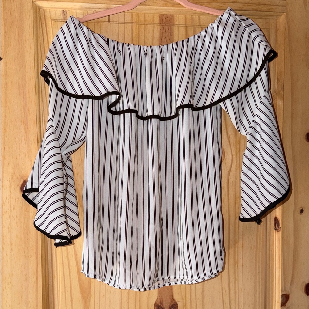 Maurices Black and White Striped Ruffle Blouse